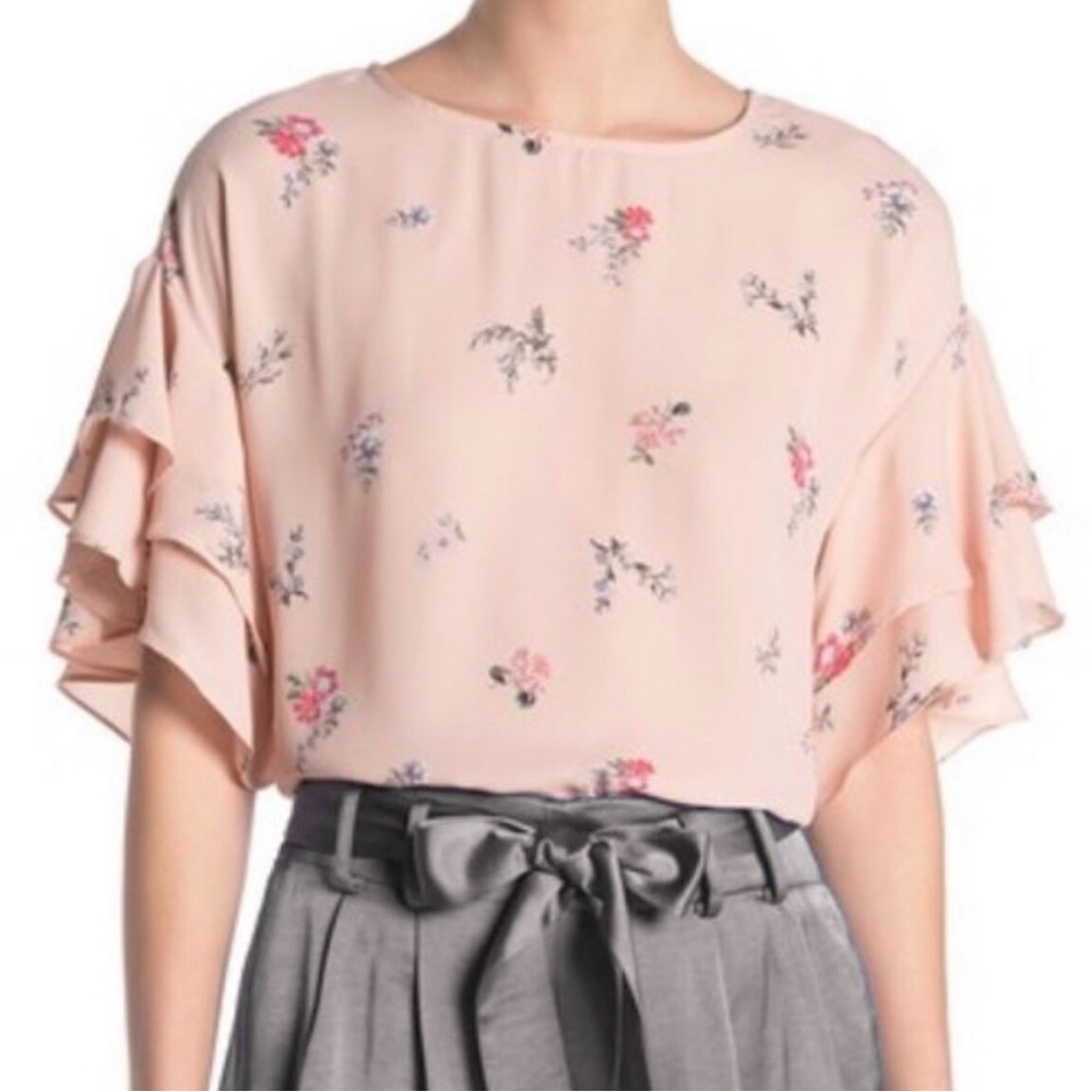 Vince Camuto Floral Blouse with Ruffle Sleeves - Light Pink